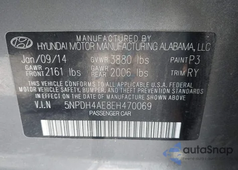 2014 Hyundai Elantra Limited z USA, uszkodzony, nr VIN 5NPDH4AE8EH470069